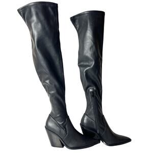 Steve Madden Over The Knee Boots Womens 8.5 M Black Faux Leather Zip Pointed Toe